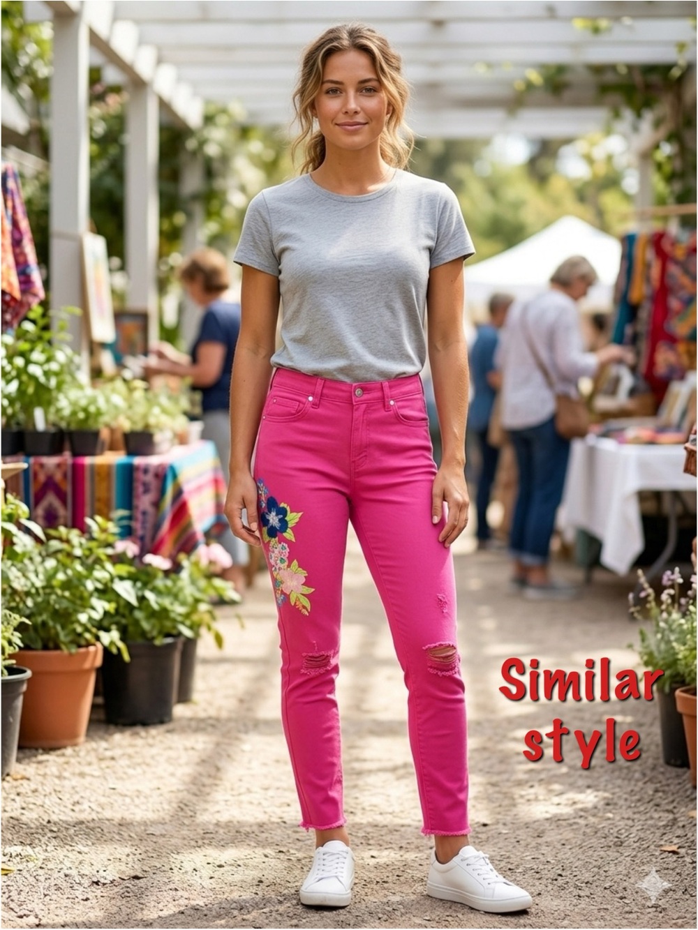 Revamped Pink Denim with Floral Embroidery